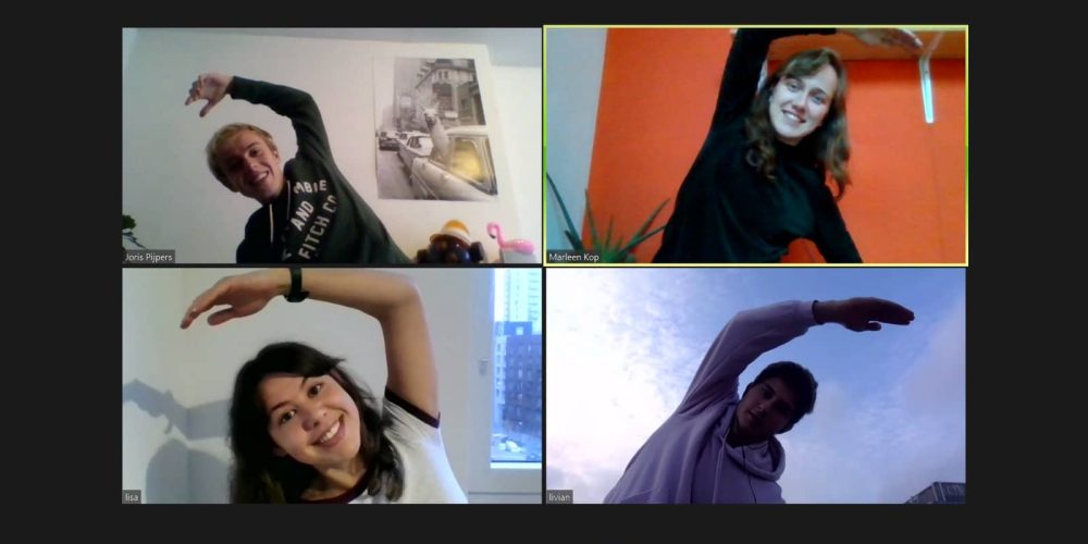 students stretch happy zoom meeting
