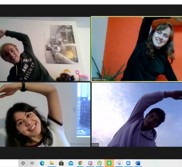 students stretch happy zoom meeting